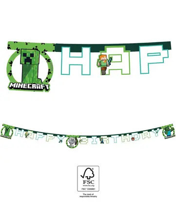 Minecraft Green Happy Birthday felirat FSC 2 m,