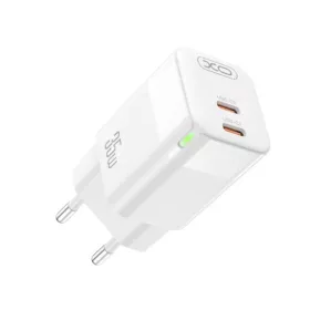   Hálózati töltőfej, adapter, 2x USB-C (Type-C) port , fehér,