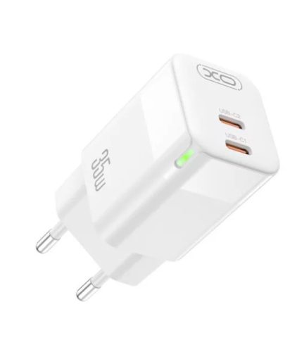 Hálózati töltőfej, adapter, 2x USB-C (Type-C) port , fehér,