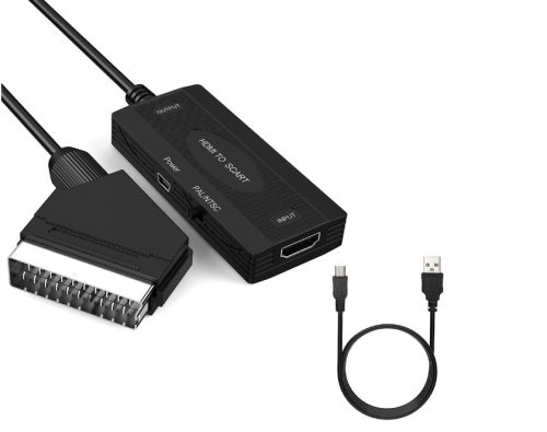 HDMI to SCART HD video konverter, 1080P HD átalakító adapter, HDMI átalakító kábelekkel, HDMI bemenet SCART kimenet Video Audio Converter NTSC / PAL SC-01