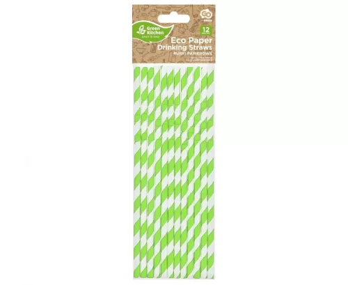 Zöld Green Stripes rugalmas papír szívószál 12 db-os.