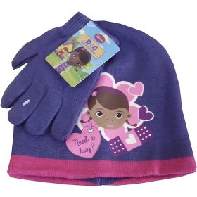  Disney Dr Plüssi Hug Purple gyerek sapka + kesztyű szett 54 cm
