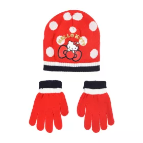   Hello Kitty Cute Dots Red gyerek sapka + kesztyű szett 52 cm