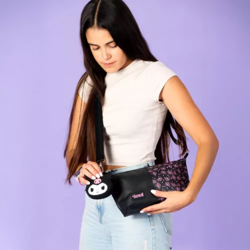 Hello Kitty Black Kuromi táska, oldaltáska pénztárcával 27 cm