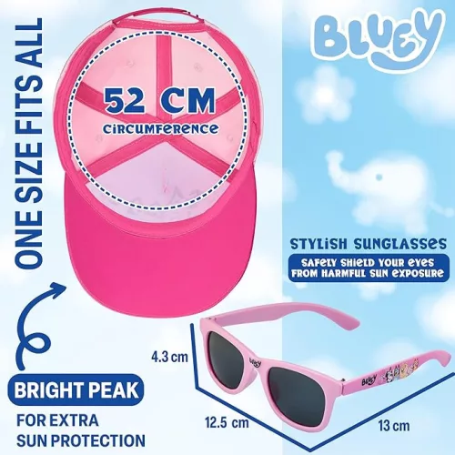 Bluey Pink Team napszemüveg és baseball sapka szett