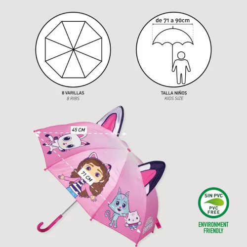 Gabi babaháza Pink gyerek esernyő füllel Ø71 cm