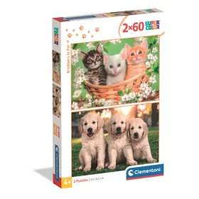 Állatos Brothers in Fur 2x60 db-os puzzle Clementoni