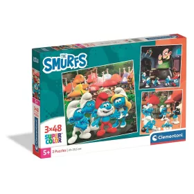 Hupikék törpikék Village 3x48 db-os puzzle Clementoni
