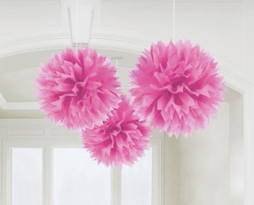 Rózsaszín Bright Pink függő pom pom dekoráció 3 db-os