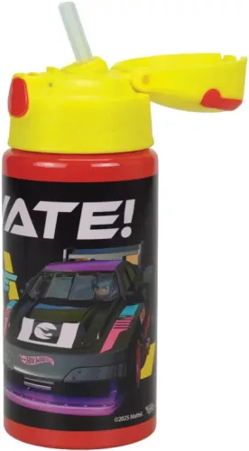 Hot Wheels Race alumínium szívószálas kulacs akasztóval 500 ml