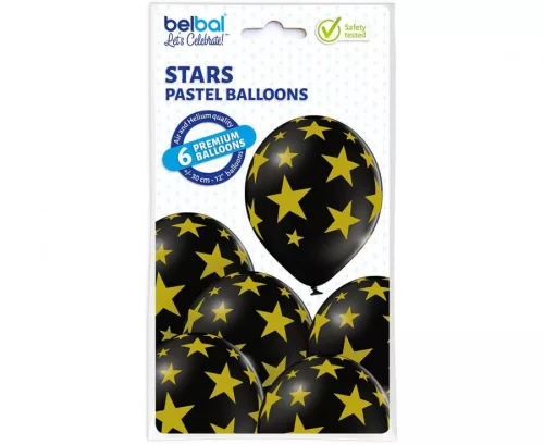 Csillagos Black Star léggömb, lufi szett 6 db-os 30 cm (12 inch)