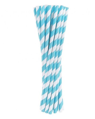 Kék Light Blue Stripes papír szívószál 24 db-os