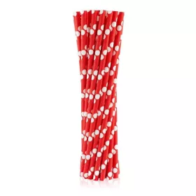 Piros Red Polka Dots papír szívószál 24 db-os