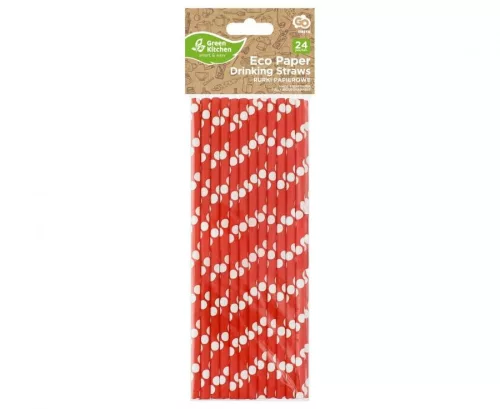 Piros Red Polka Dots papír szívószál 24 db-os