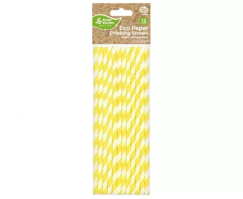 Sárga Yellow Stripes rugalmas papír szívószál 12 db-os
