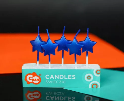 Kék csillag Metallic tortagyertya, gyertya szett 5 db-os
