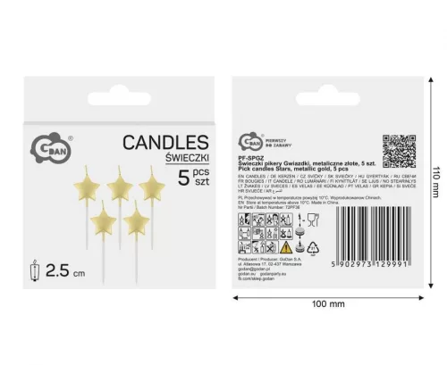 Arany csillag Metallic Gold tortagyertya, gyertya szett 5 db-os