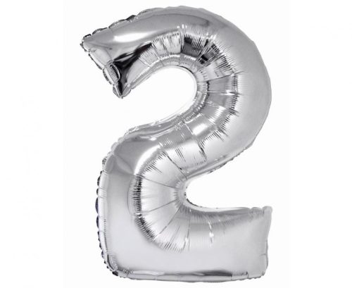 Ezüst 2-es Silver szám fólia lufi 76 cm