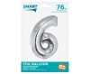 Ezüst 6-os Silver szám fólia lufi 76 cm