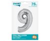 Ezüst 9-es Silver szám fólia lufi 76 cm