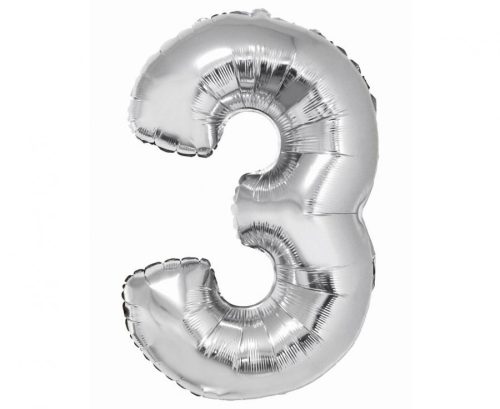 Ezüst 3-as Silver szám fólia lufi 76 cm