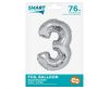 Ezüst 3-as Silver szám fólia lufi 76 cm