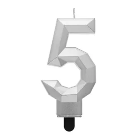 Ezüst 5-ös Diamond Metallic számgyertya, tortagyertya