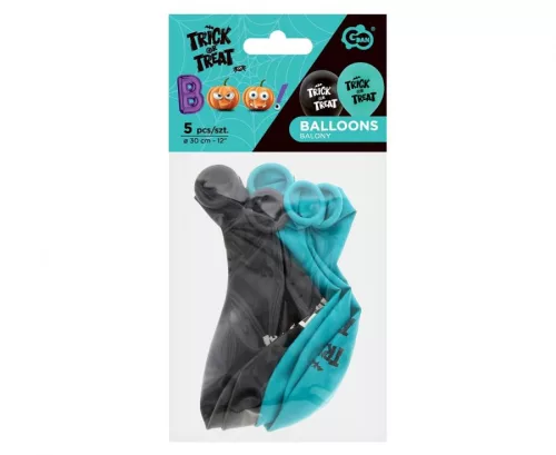 Halloween Boo Trick léggömb, lufi 5 db-os 12 inch (30 cm)