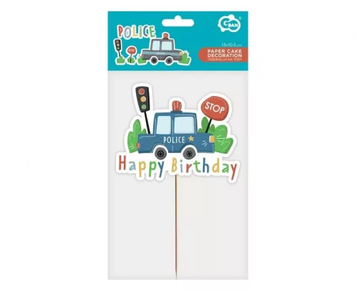 Rendőr Happy Birthday Beep torta dekoráció 13 cm