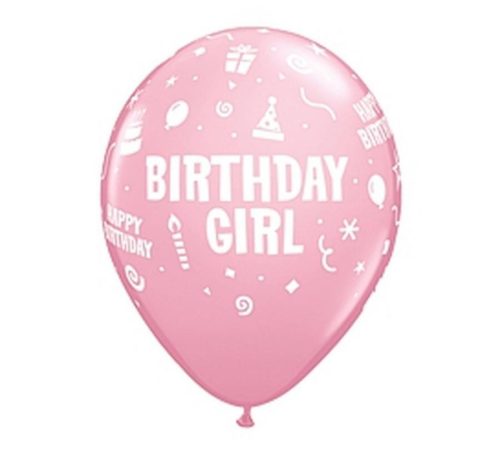 Happy Birthday Girl Pink léggömb, lufi 6 db-os 11 inch (28 cm)