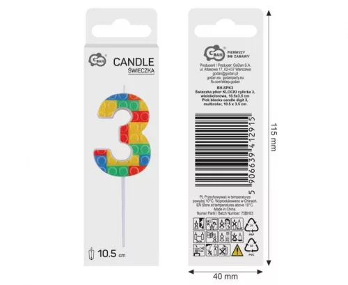 Építőkocka 3-as Pick Blocks tortagyertya, számgyertya