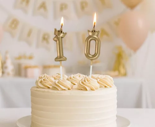 Arany Champagne Crown 0-ás számgyertya, tortagyertya 6 cm