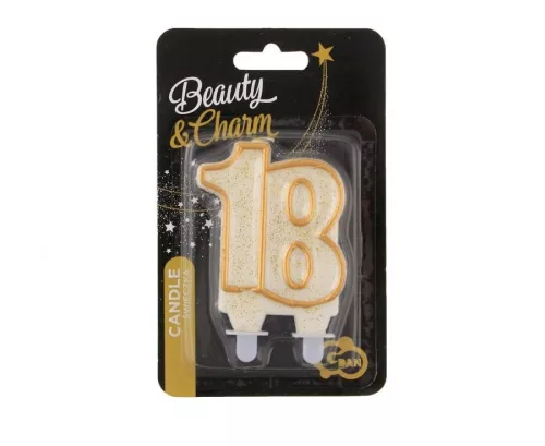 Arany csillámos 18-as Gold tortagyertya, számgyertya
