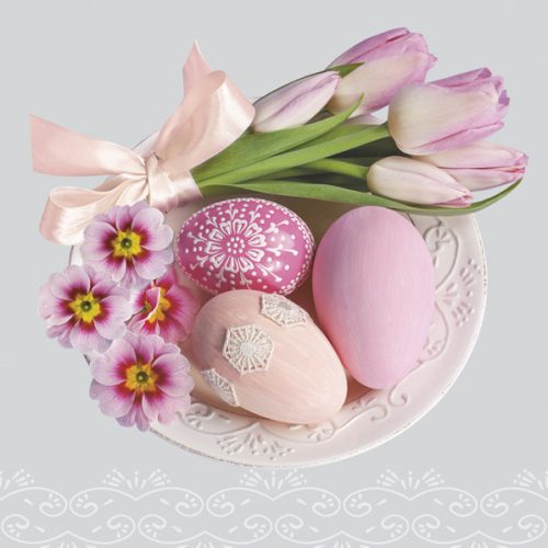 Húsvét Pink Tulips and Primroses szalvéta 20 db-os 33x33 cm