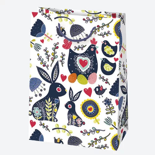 Húsvét Bunnies papír ajándéktasak, ajándékzacskó 23x32x11 cm