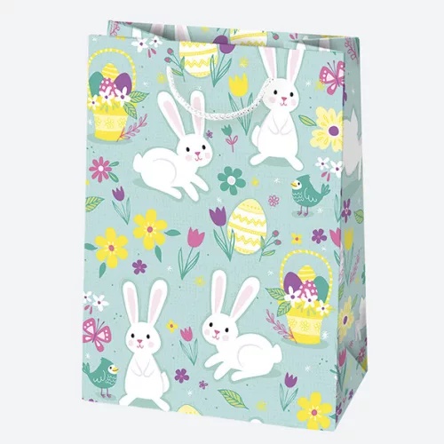 Húsvét Bunnies papír ajándéktasak, ajándékzacskó 23x32x11 cm