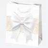 Fehér Bow papír ajándéktasak, ajándékzacskó 19x23x10,5 cm