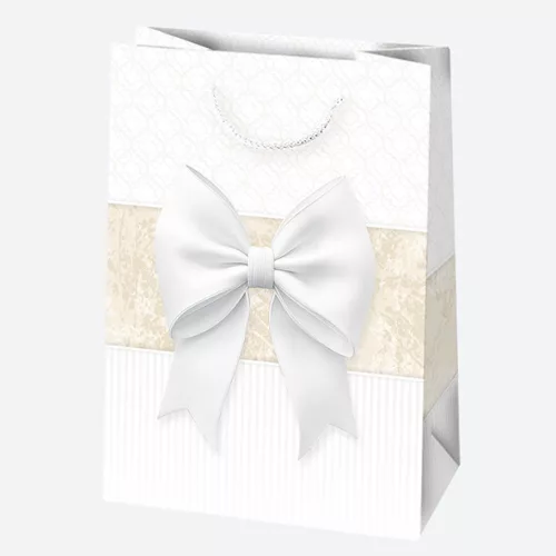 Fehér Bow papír ajándéktasak, ajándékzacskó 23x32x11 cm
