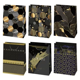   Fekete Arany mintás For You papír ajándéktasak, ajándékzacskó 23x32x11 cm