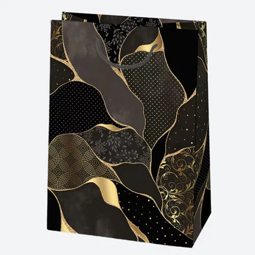 Fekete Arany mintás For You papír ajándéktasak, ajándékzacskó 23x32x11 cm