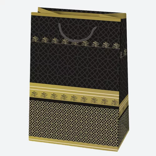 Fekete Arany mintás For You papír ajándéktasak, ajándékzacskó 23x32x11 cm