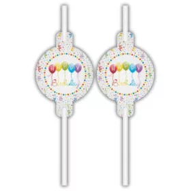 Happy Birthday Streamers papír szívószál 4 db-os szett