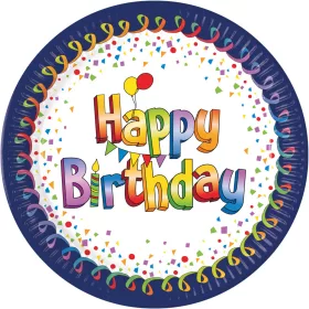 Happy Birthday Multicolor papírtányér 8 db-os 20 cm FSC