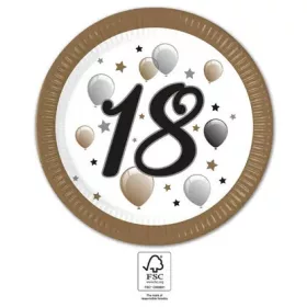 Happy Birthday 18 Milestone papírtányér 8 db-os 23 cm FSC