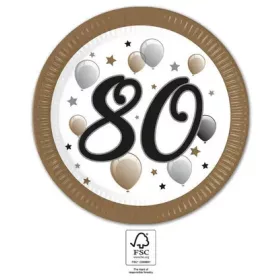 Happy Birthday 80 Milestone papírtányér 8 db-os 23 cm FSC