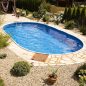 Ibiza oval földbe süllyesztett ovális fémpalástos medence szett, P1/P3 perem, 350 x 700 x 150 cm, kék