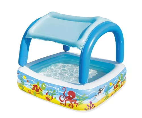 BESTWAY, 52192 medence, Coral reef, felfújható gyermekmedence tetővel, 1,47 x 1,47 x 1,22 m