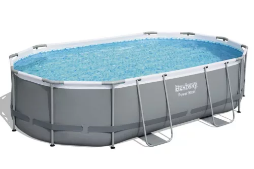 BESTWAY Power Steel csővázas medence szett, 488 x 305 x 107 cm, ovális, papírszűrős, létrával, ChemConnect adagolóval, takaróponyvával (56448)