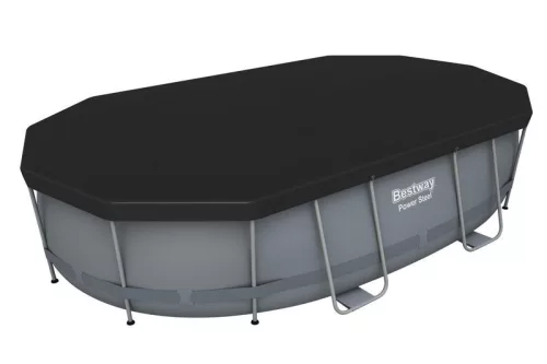 BESTWAY Power Steel csővázas medence szett, 488 x 305 x 107 cm, ovális, papírszűrős, létrával, ChemConnect adagolóval, takaróponyvával (56448)