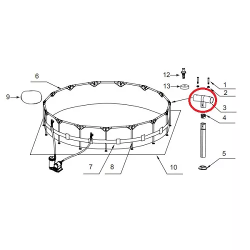 INTEX medence T alakú összekötő elem, 396, 427, 457 és 488 cm széles Prism típusú kör alakú fémvázas medencékhez (12802)